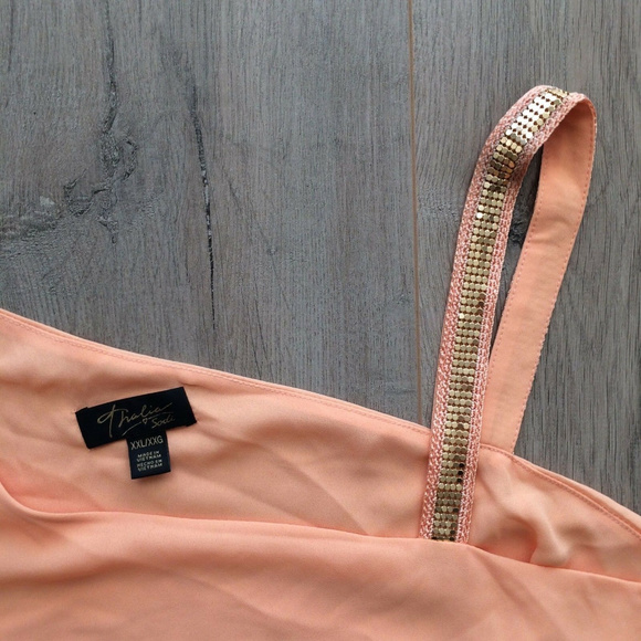 Thalia Sodi Embellished One Shoulder Coral Top - Picture 3 of 6